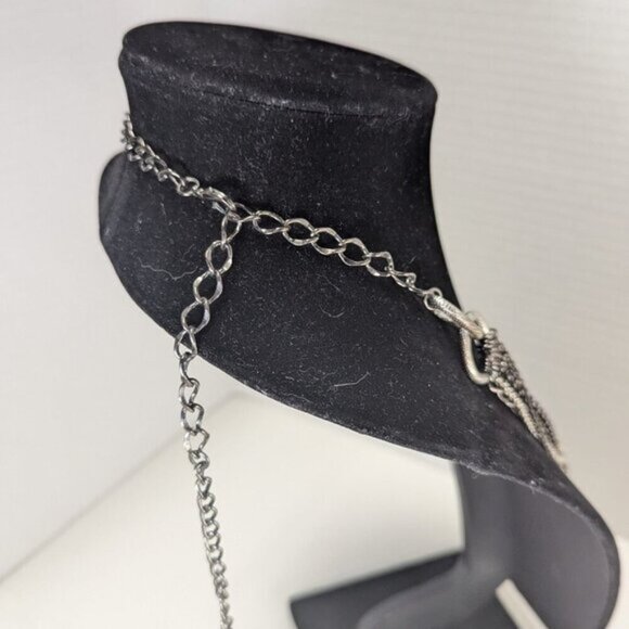 Vintage Multi Strand Silver Tone Statement Chain Necklace - Picture 3 of 7